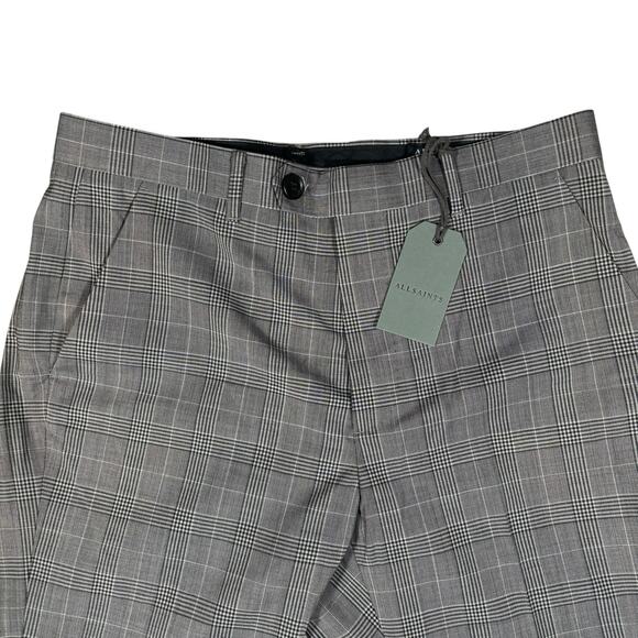 ALLSAINTS NWT KONAN TROUSER BROWN CHECK SIZE 32 CROPPED - Picture 2 of 7